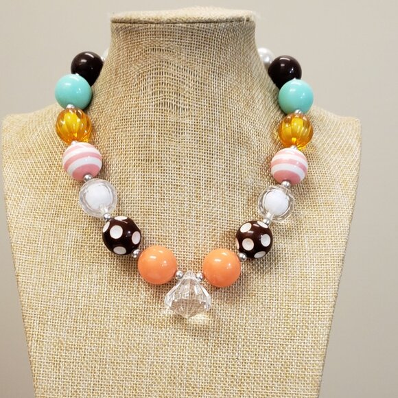 Heart toggle, colorful large ball beaded candy color pendant necklace - Picture 1 of 9
